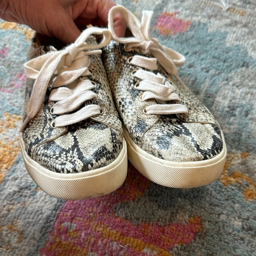 Sam Edelman “Ethyl” Snake Print Sneakers - Cream and Black